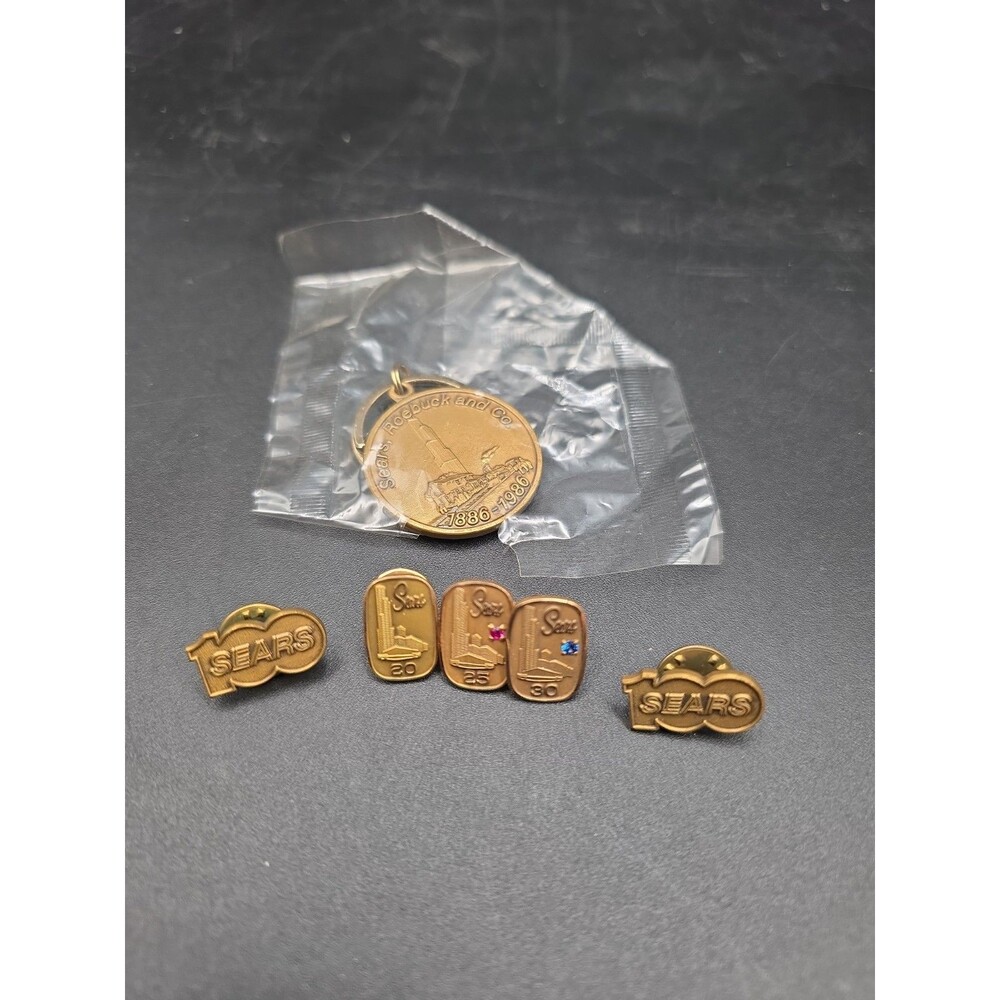 Vintage Sears Roebuck Anniversary Lapel Pins 20 25 30 Yrs + Keychain Gold Filled